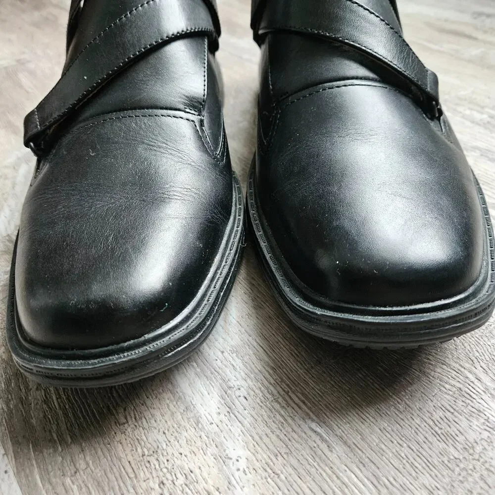 Dr Comfort Joseph Black Leather High Top Hook Loop Dress Boot Shoe Mens Size 9.5